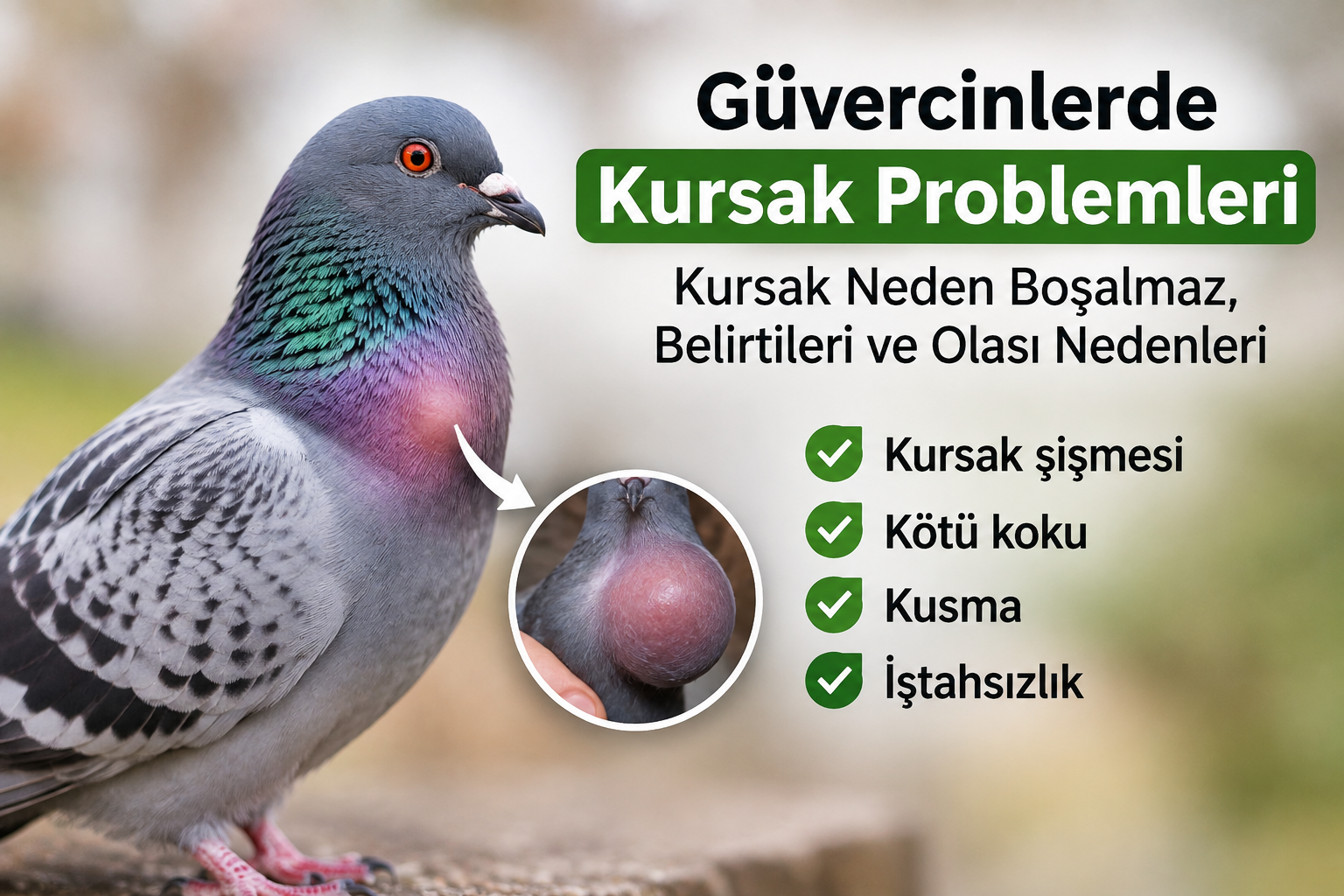 Güvercinlerde kursak problemleri ve kursağın boşalmaması hakkında bilgilendirici güvercin görseli