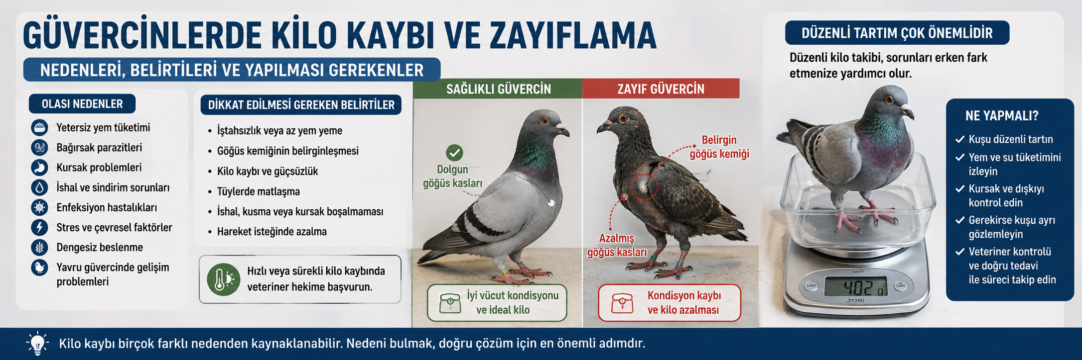 Güvercinlerde kilo kaybı ve zayıflama belirtilerinin kontrolü